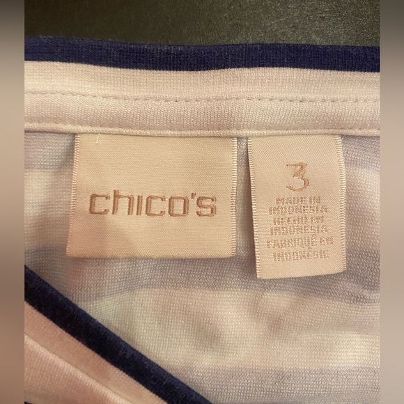 Chico’s Woman’s Sailor Shirt Blue White Stripe Gold Accent | SIZE 3 - XL/16 - Picture 3 of 7